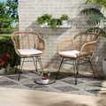 Baxton Studio Giorgia Modern Beige Fabric Upholstered and Brown Synthetic Rattan Patio Chair, PK2 202-2PC-12306